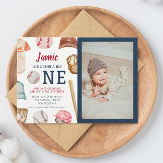 Baseball Big One Boy 1:a födelsedag Inbjudningar