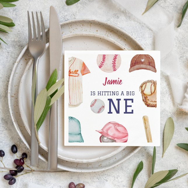 Baseball Big One Boy 1:a födelsedag Pappersservett (Hitting a Big One Baseball 1st Birthday Napkin)