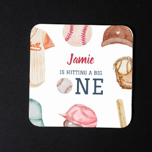 Baseball Big One Boy 1:a födelsedag Underlägg Papper Kvadrat
