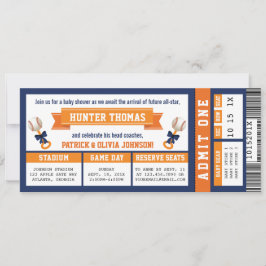 Baseball Biljett Baby Shower, Blue, Orange Inbjudningar