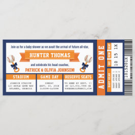 Baseball Biljett Baby Shower, Blue, Orange Inbjudningar