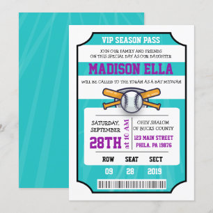 BASEBALL BILJETT Bar Mitzvah-inbjudan Inbjudningar