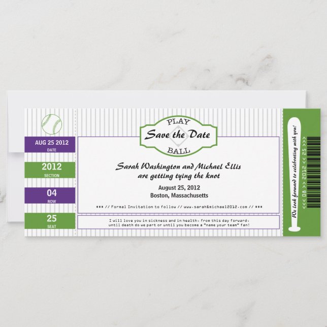 Baseball Biljett sparar datumet Spara Datumet (Framsida)