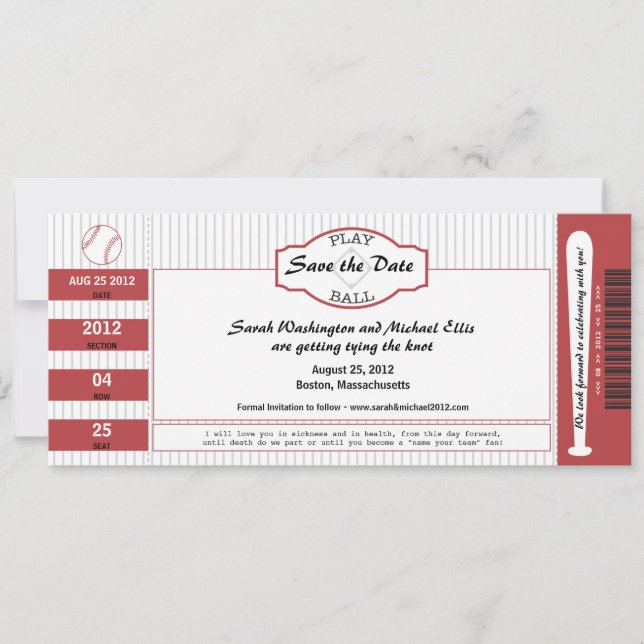 Baseball Biljett sparar datumet Spara Datumet (Framsida)