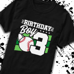 Baseball Birthday, 3 år gammal pojke, 3:e födelsed T Shirt<br><div class="desc">Basbollens födelsedagsfest är en perfekt för en 3-årig pojkes basebolltema födelsedagsfest för att fira deras 3-årsdag! Underbar för barn att kärlek ska spela baseboll,  titta på baseboll eller bli framtida basebollstjärnspelare! Har en baseboll på en baseball fält-grafik med nummer 3 för en pojkes 3-årsdag.</div>