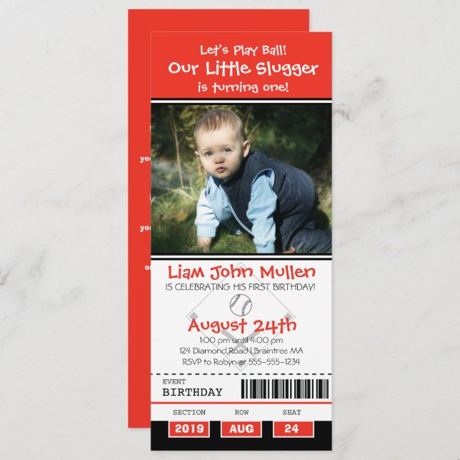 Baseball Birthday Biljett Inbjudningar (Fram/baksida)