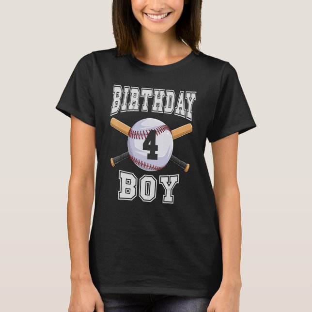 Baseball Birthday Boy, 4 år gammal 4e födelsedagen T Shirt (Framsida)
