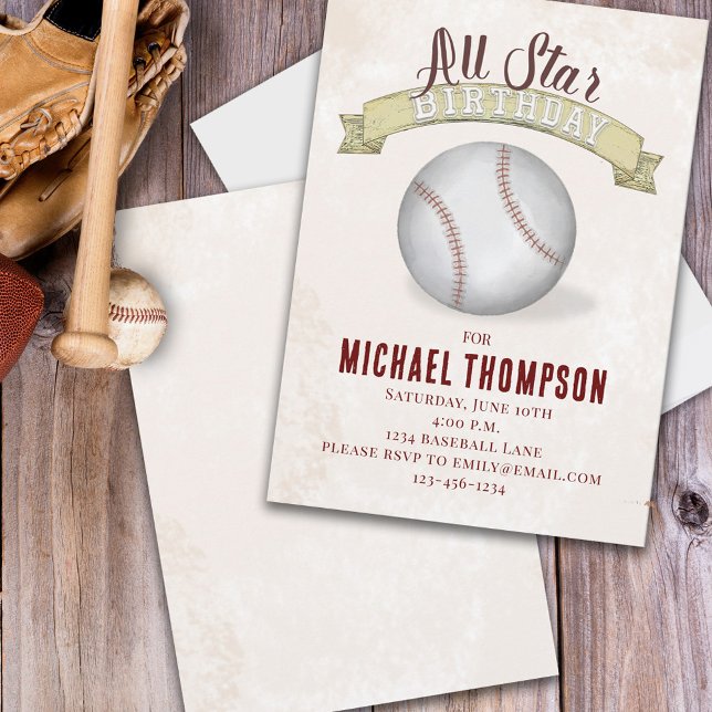 Baseball Birthday Boy Vintage Anpassningsbar Inbjudningar (Skapare uppladdad)