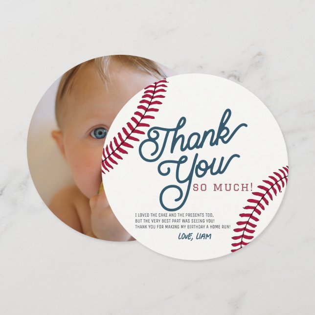 Baseball Birthday Circle Photo - tackkort Inbjudningar (Fram/baksida)