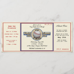 Baseball Birthday Fält Pass Inbjudningar