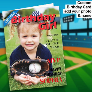 Baseball Birthday Girl / MVP Grattis på födelsedag Kort