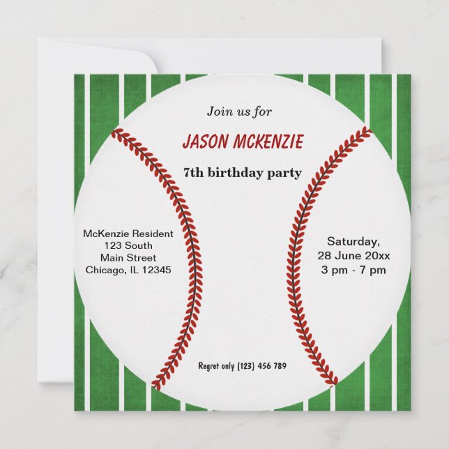 Baseball Birthday Inbjudningar (Framsida)