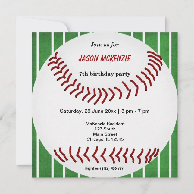 Baseball Birthday Inbjudningar (Framsida)