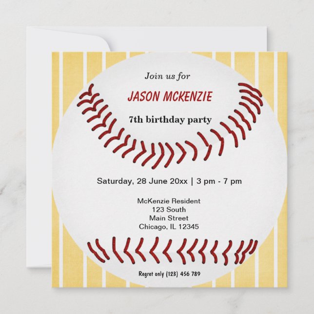 Baseball Birthday Inbjudningar (Framsida)