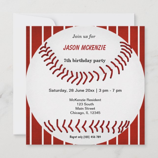 Baseball Birthday Inbjudningar (Framsida)