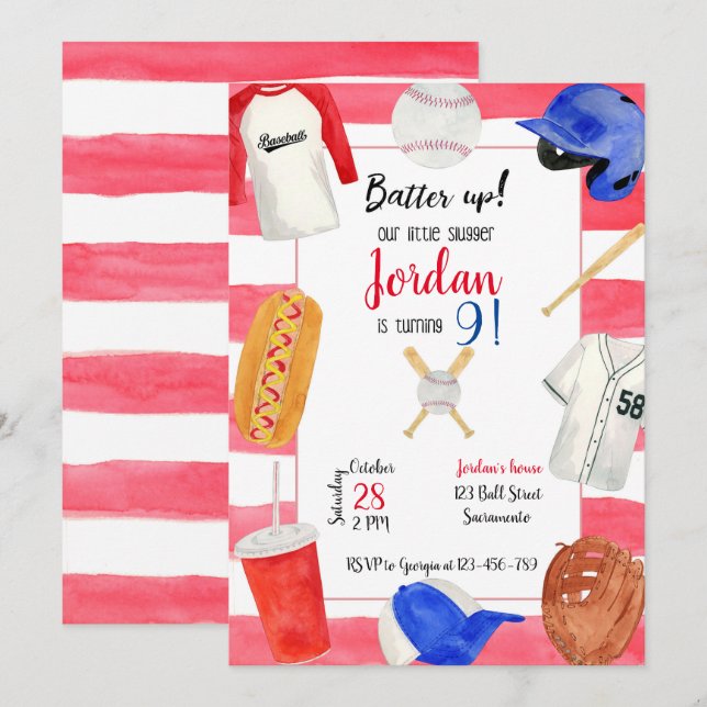 Baseball Birthday Invitation, Baseball Invitation Inbjudningar (Fram/baksida)