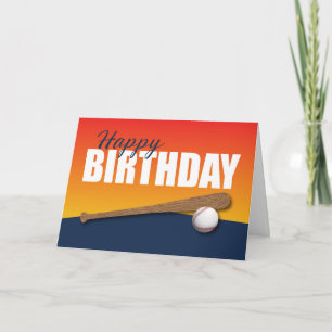 Baseball Birthday on Blue and Orange Idrottsman Kort