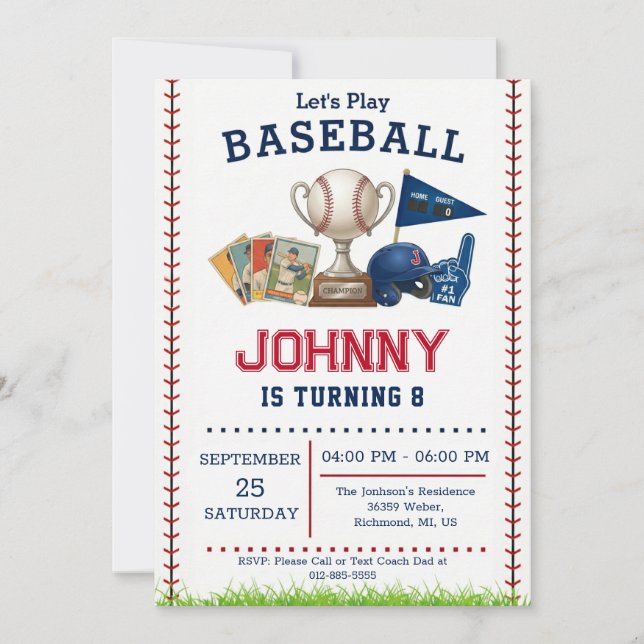 Baseball Birthday Party Invitation Inbjudningar (Framsida)