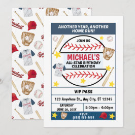 Baseball Birthday Party Invitation Inbjudningar