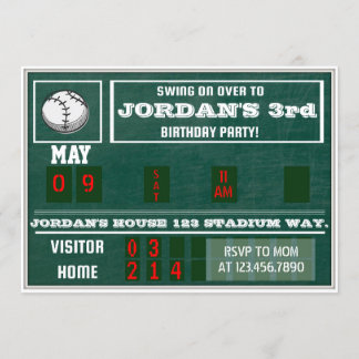 Baseball Birthday|Scoreboard|vintage baseball|chil Inbjudningar