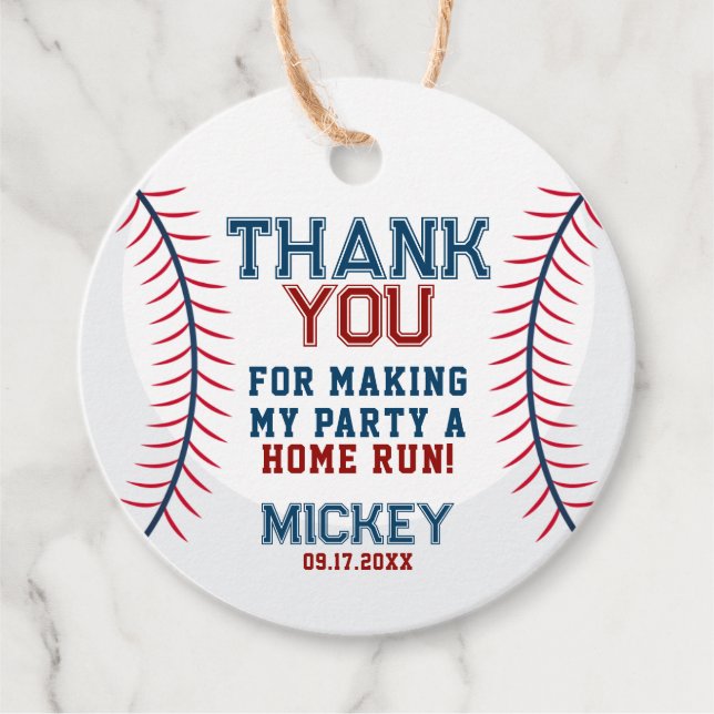 Baseball Birthday Tack Gåvor Etiketter (Framsida)