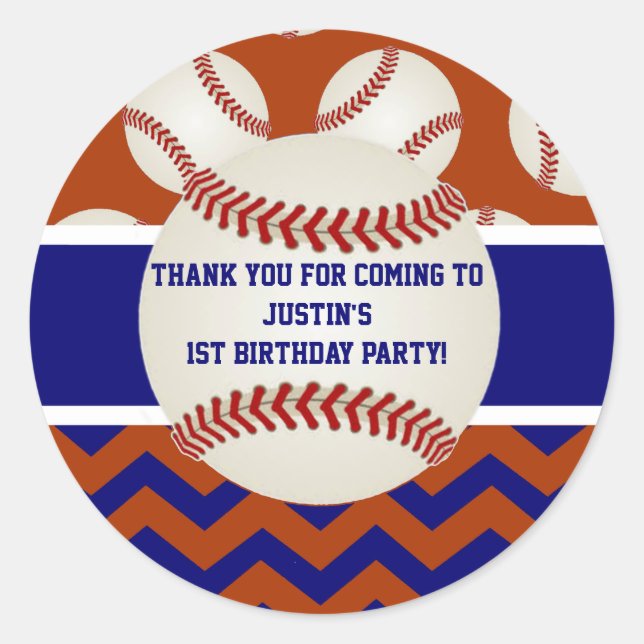 Baseball Birthday Tack Stickers Runt Klistermärke (Framsida)