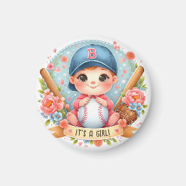 Baseball Bliss Baby Girl Förlossning Blommig Baby Magnet