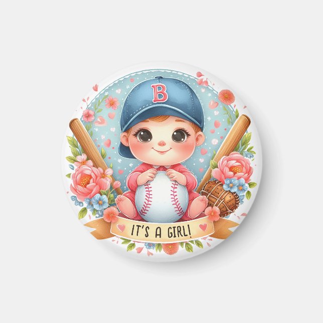 Baseball Bliss Baby Girl Förlossning Blommig Baby Magnet (Framsidan)