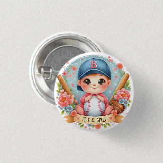 Baseball Bliss Flicka-meddelande Blommigt Baby Knapp