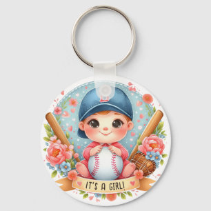 Baseball Bliss Flicka-meddelande Blommigt Baby Nyckelring