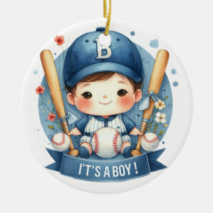Baseball Bliss Pojke annonsprogram babyskor Julgransprydnad Keramik