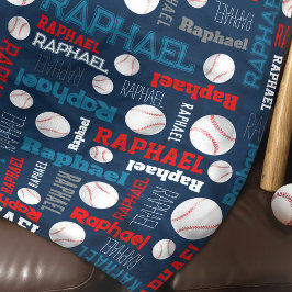 Baseball boll (blått, vitt) sportblått namn fleecefilt
