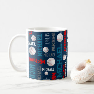 Baseball boll (blått, vitt) sportblått namn kaffemugg