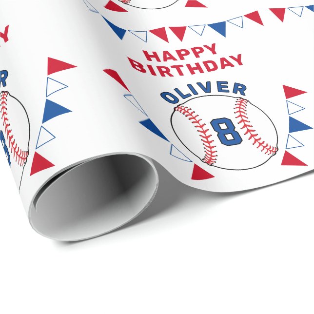 Baseball Boll Bunting Flaggor Barns födelsedag Presentpapper (Rullad Hörn)