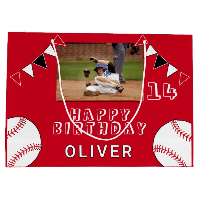 Baseball Boll Bunting Flaggor Red Photo Birthday (Baksidan)
