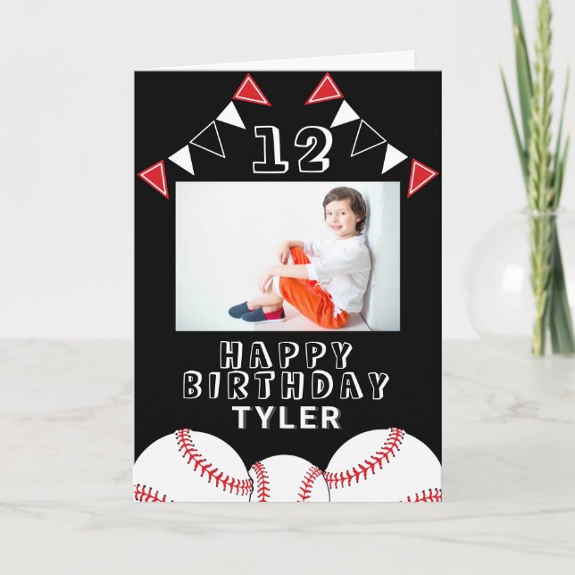 Baseball Boll Flaggor Sports Kids Photo Birthday Kort (Framsida)