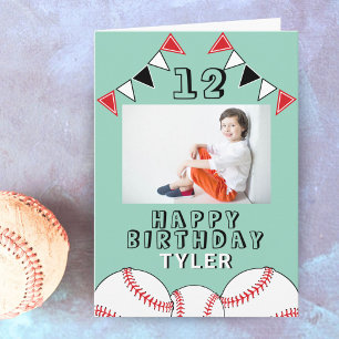 Baseball Boll Flaggor Sports Kids Photo Birthday Kort