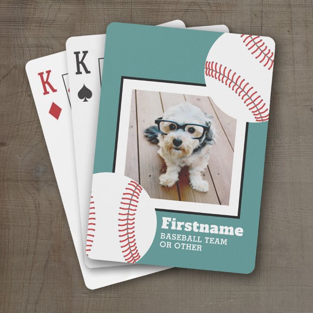 Baseball Boll-foto - lägg till ditt namn - Kan red Casinokort (Personalized Playing Cards - Sporty Design)