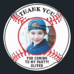 Baseball Boll Kids Foto Birthday Tack Runt Klistermärke<br><div class="desc">Baseball Boll Kids födelsedag Tack för den klassiska rundan. Basebollens födelsedag tack för att du klisterat med ett foto på anpassningsbarna. Lägg till foton och text.</div>