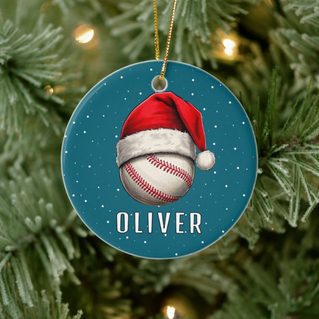 Baseball Boll med Santa Hat Snöflingor Julgransprydnad Keramik (Träd)