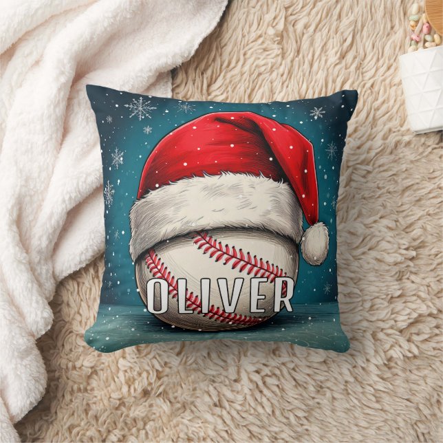 Baseball Boll med Santa Hat Snöflingor Kudde (Filt)
