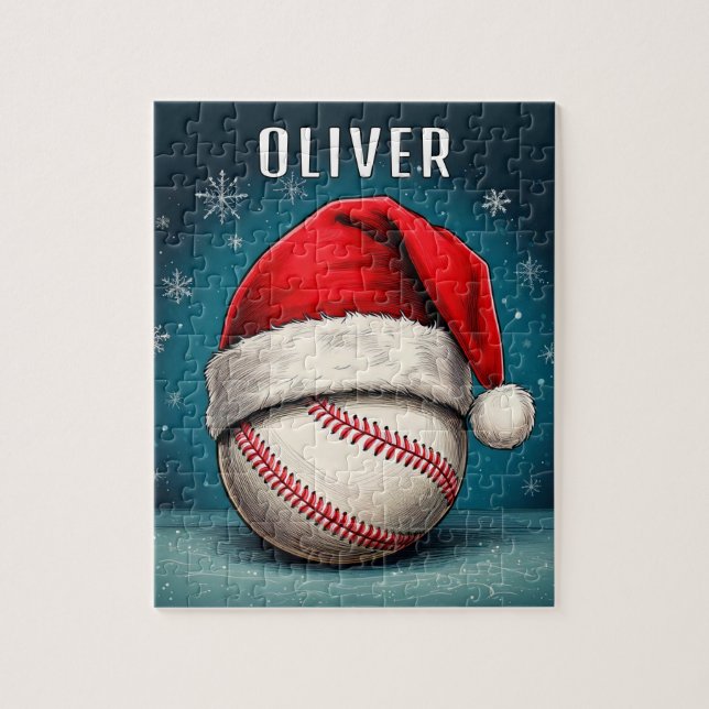 Baseball Boll med Santa Hat Snöflingor Pussel (Vertikal)