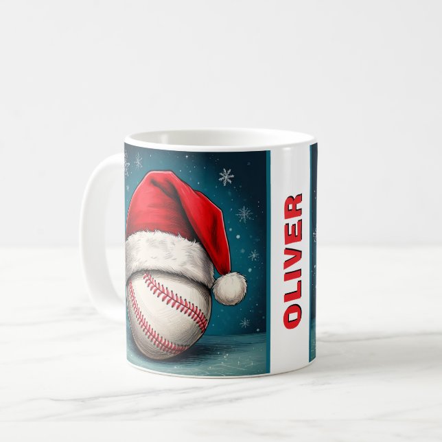 Baseball Boll Red Santa Hat Namn jul Kaffemugg (Framsida vänster)