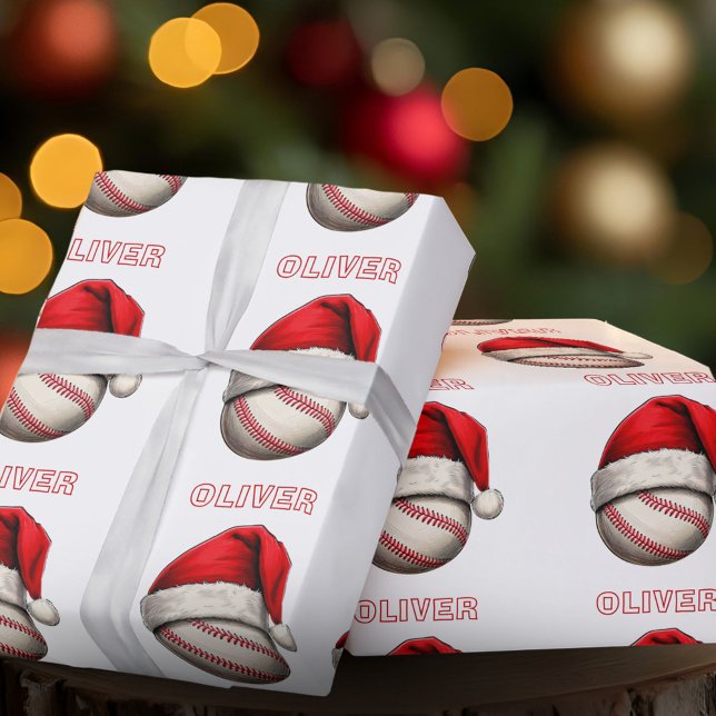 Baseball Boll Red Santa Hat Namn jul Presentpapper (Skapare uppladdad)