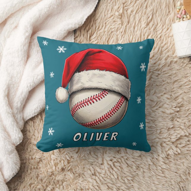 Baseball Boll Red Santa Hat Snöflingor Namn Kudde (Filt)