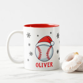 Baseball Boll Red Santa Hat Snowflake Namn Två-Tonad Mugg
