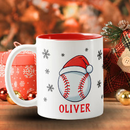 Baseball Boll Red Santa Hat Snowflake Namn Två-Tonad Mugg