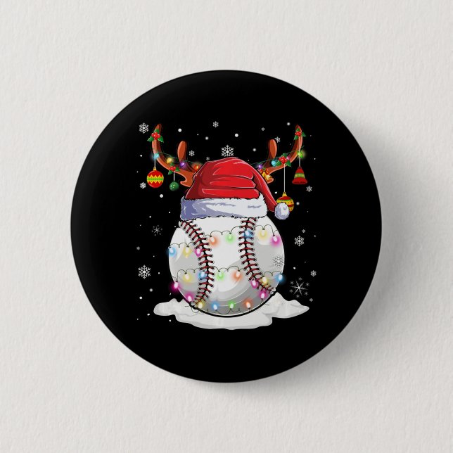 Baseball Boll Santa Hat Reindeer jul Ljus Knapp (Framsida)