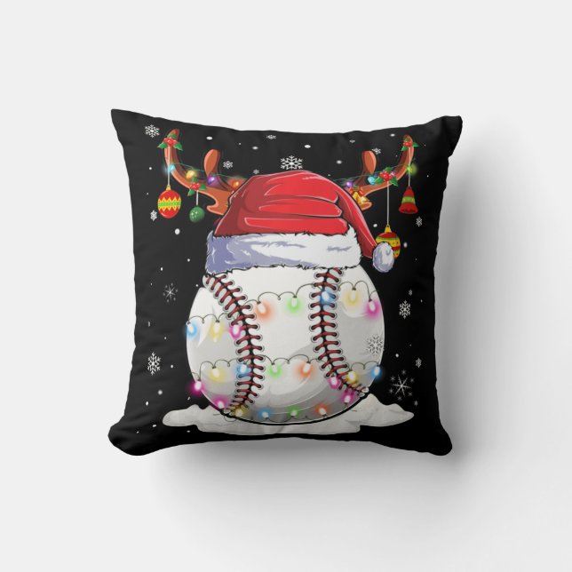 Baseball Boll Santa Hat Reindeer jul Ljus Kudde (Framsida)