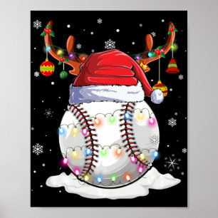Baseball Boll Santa Hat Reindeer jul Ljus Poster